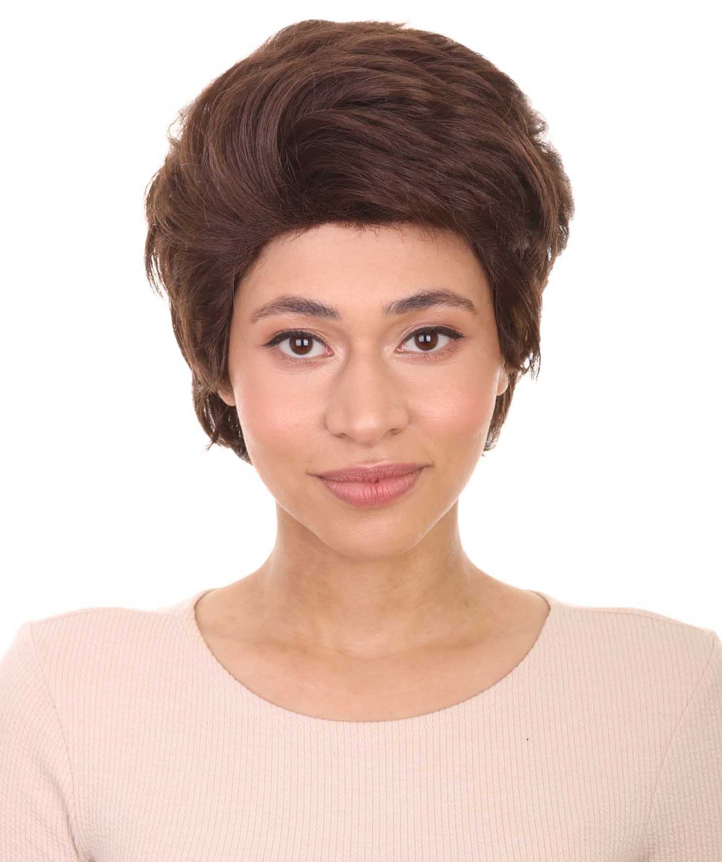 Womens Short Adult Wig , Brown Vintage Wigs , Premium Breathable Capless Cap