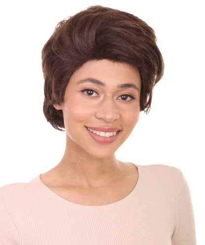 Womens Short Adult Wig , Brown Vintage Wigs , Premium Breathable Capless Cap