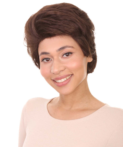 Womens Short Adult Wig , Brown Vintage Wigs , Premium Breathable Capless Cap