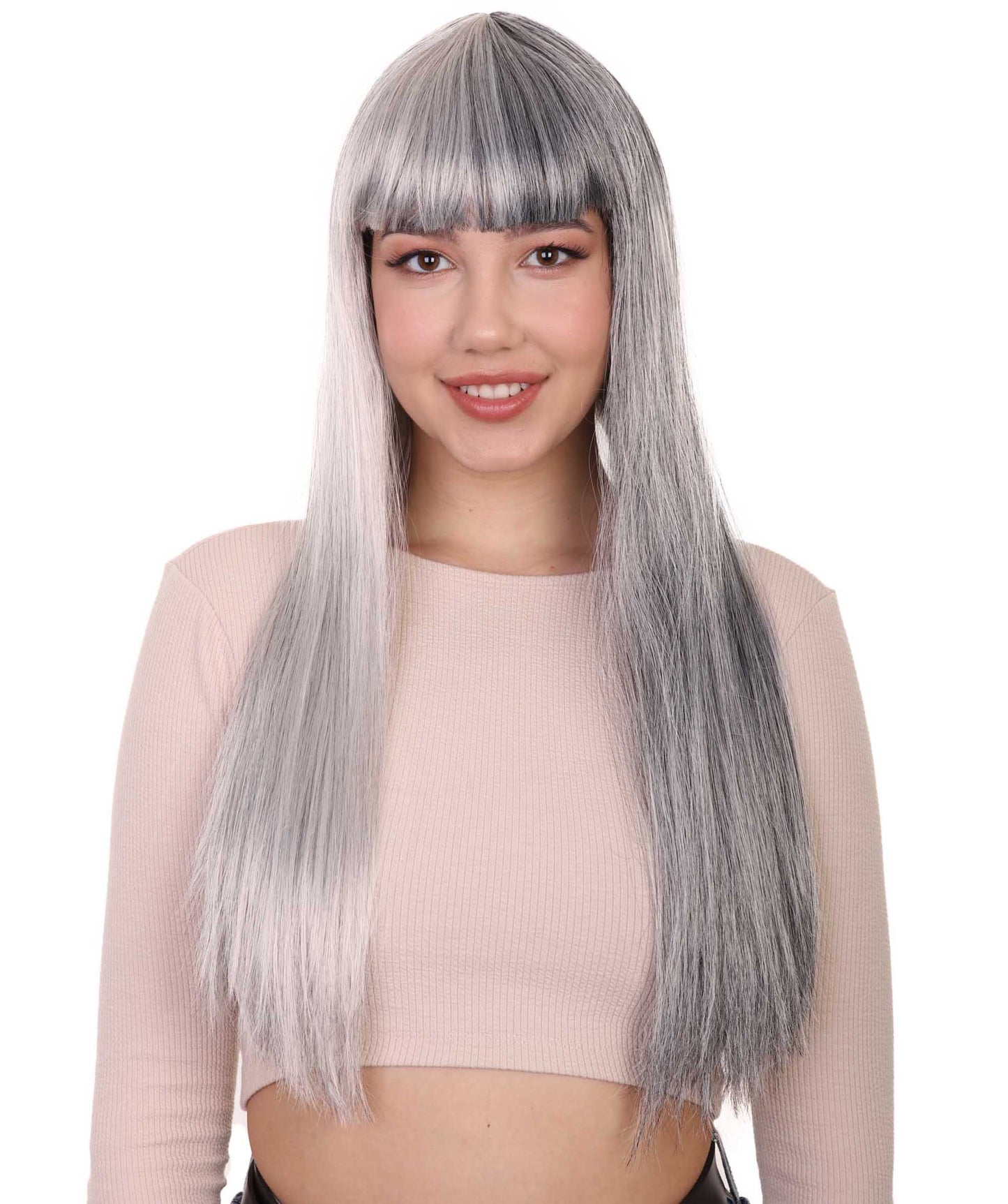 Grey & Mixed Grey Women's Two-Tone Long Straight Wig
