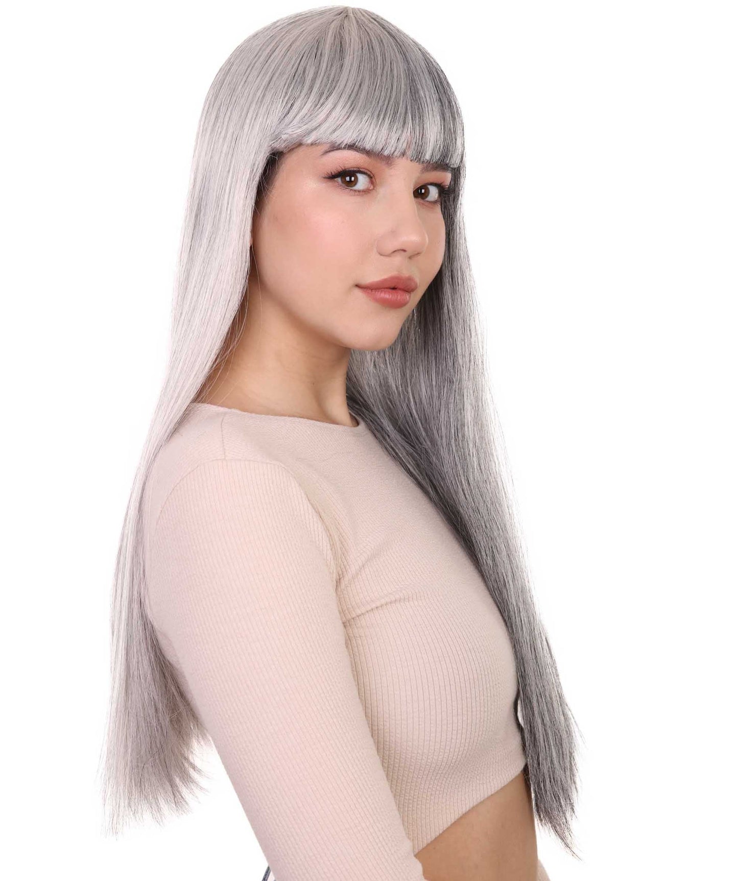 Grey & Mixed Grey Women's Two-Tone Long Straight Wig