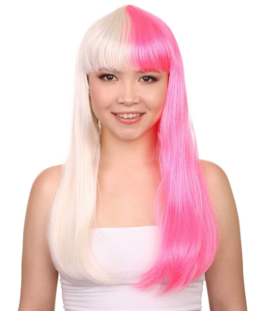 pink and blonde long bob women's wig
