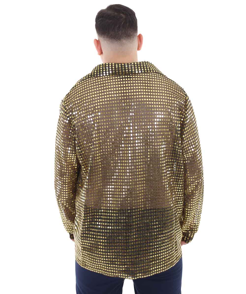 Men's 70's Disco Gold Sequin Shirt Costume | Golden Costume