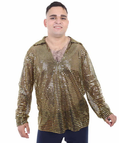 Men's 70's Disco Gold Sequin Shirt Costume | Golden Costume