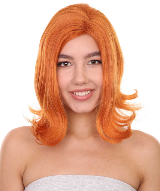 HPO Women’s Chess Queen Orange Blonde Bob Wig, Fancy Halloween Costume Party, Breathable Capless Cap, Flame-retardant Synthetic Fiber