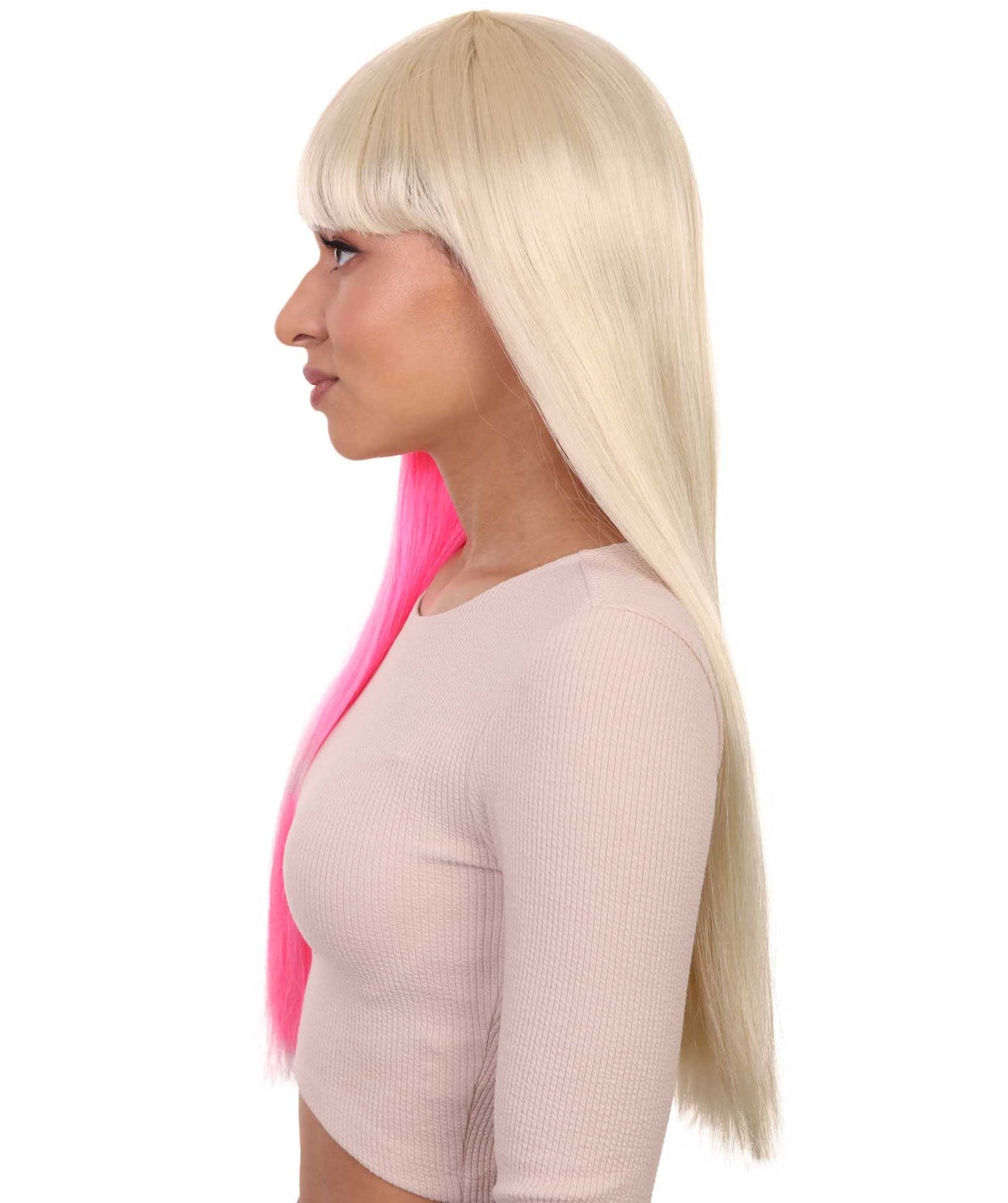 Pink & Blonde Women's Two-Tone Long Straight Wig