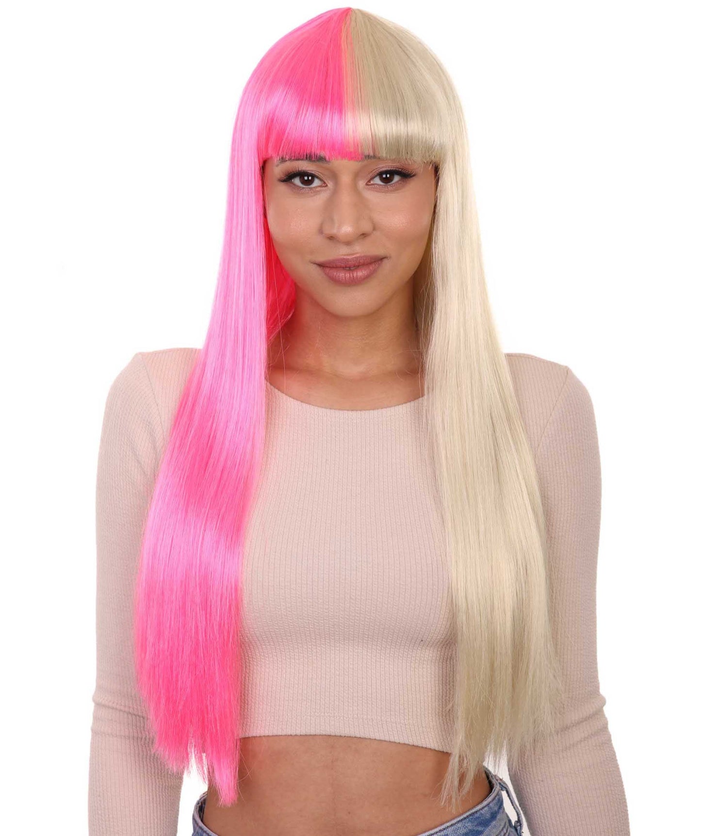 Pink & Blonde Women's Two-Tone Long Straight Wig