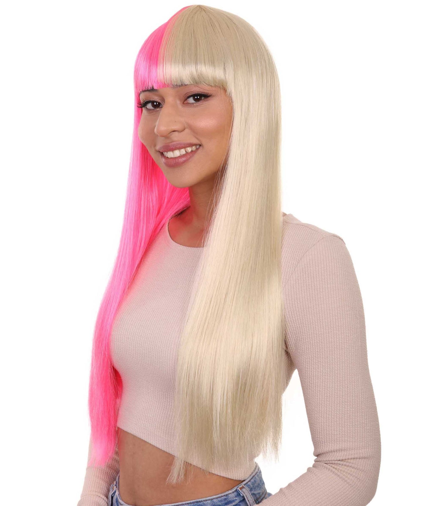 Pink & Blonde Women's Two-Tone Long Straight Wig