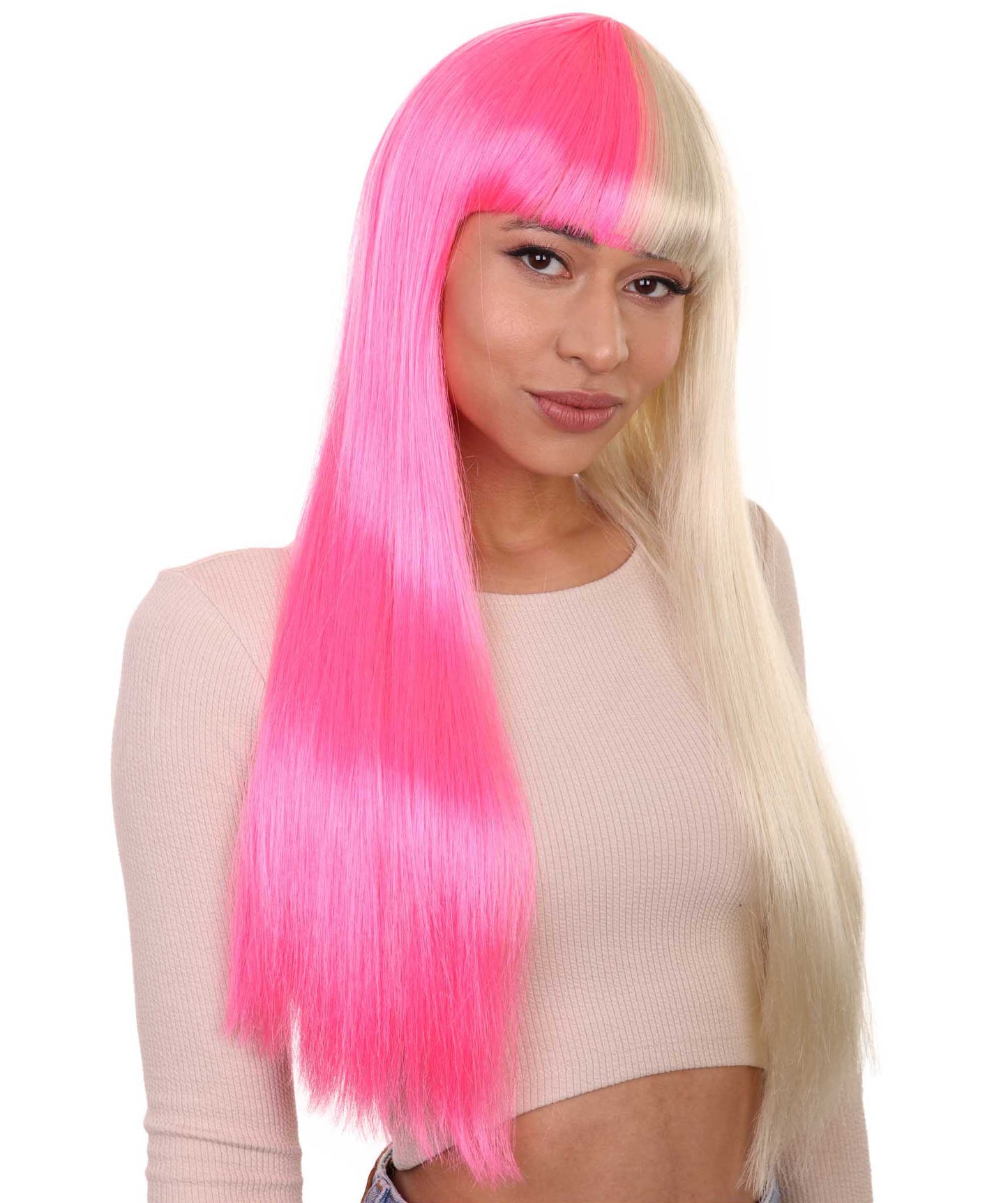 Pink & Blonde Women's Two-Tone Long Straight Wig