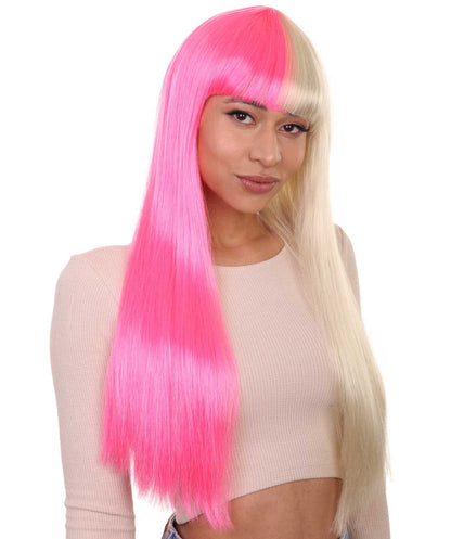 Pink & Blonde Women's Two-Tone Long Straight Wig