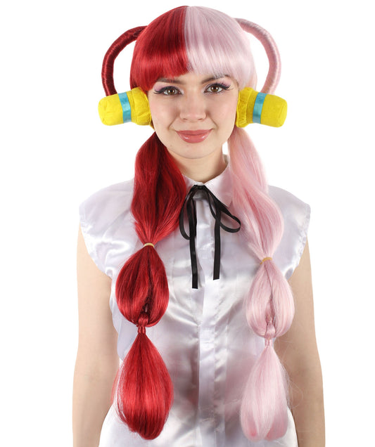 Women’s Japanese Furious Manga Character Mixed Color Pink & Red Anime Wig | Best for Halloween | Flame-retardant Synthetic Fiber