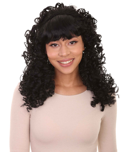 Womens 18th Century Colonial Lady Curly Black Historical Wig | Premium Breathable Capless Cap