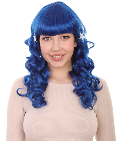 long curly blue party wig