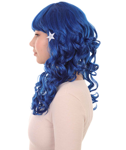 long curly blue party wig