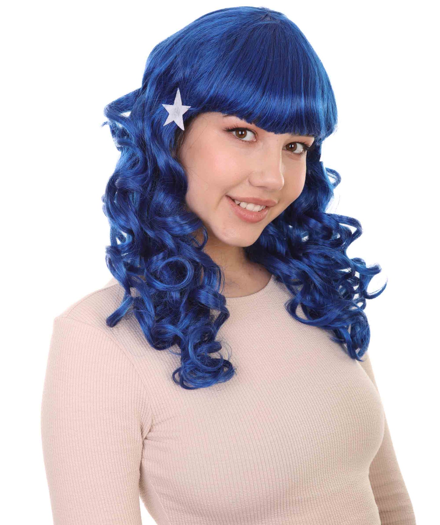 long curly blue party wig