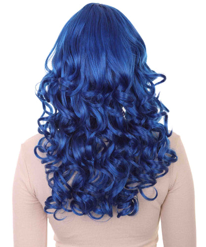 long curly blue party wig