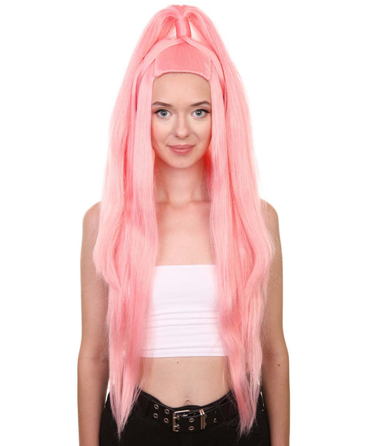 Chromatic Pop Angel | Bubblegum Pink Half Up Wig with Wrapped Top Knot | Premium Halloween Wig