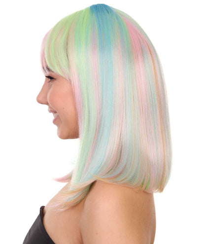 Women's 14" Inch Medium Length Halloween Fancy Rainbow Rave Mermaid Costume Wig, Synthetic Soft Fiber Hair, Perfect for your next Festival and Group Anime Party!  | HPO