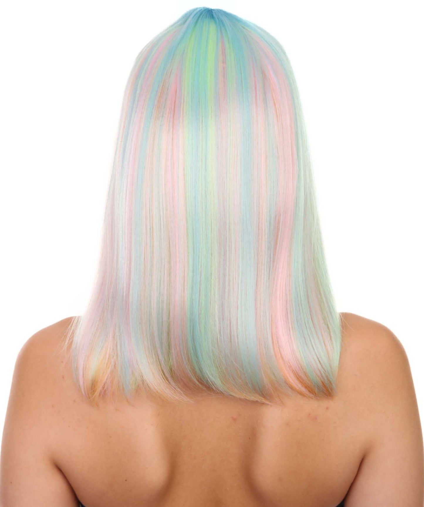 Women's 14" Inch Medium Length Halloween Fancy Rainbow Rave Mermaid Costume Wig, Synthetic Soft Fiber Hair, Perfect for your next Festival and Group Anime Party!  | HPO