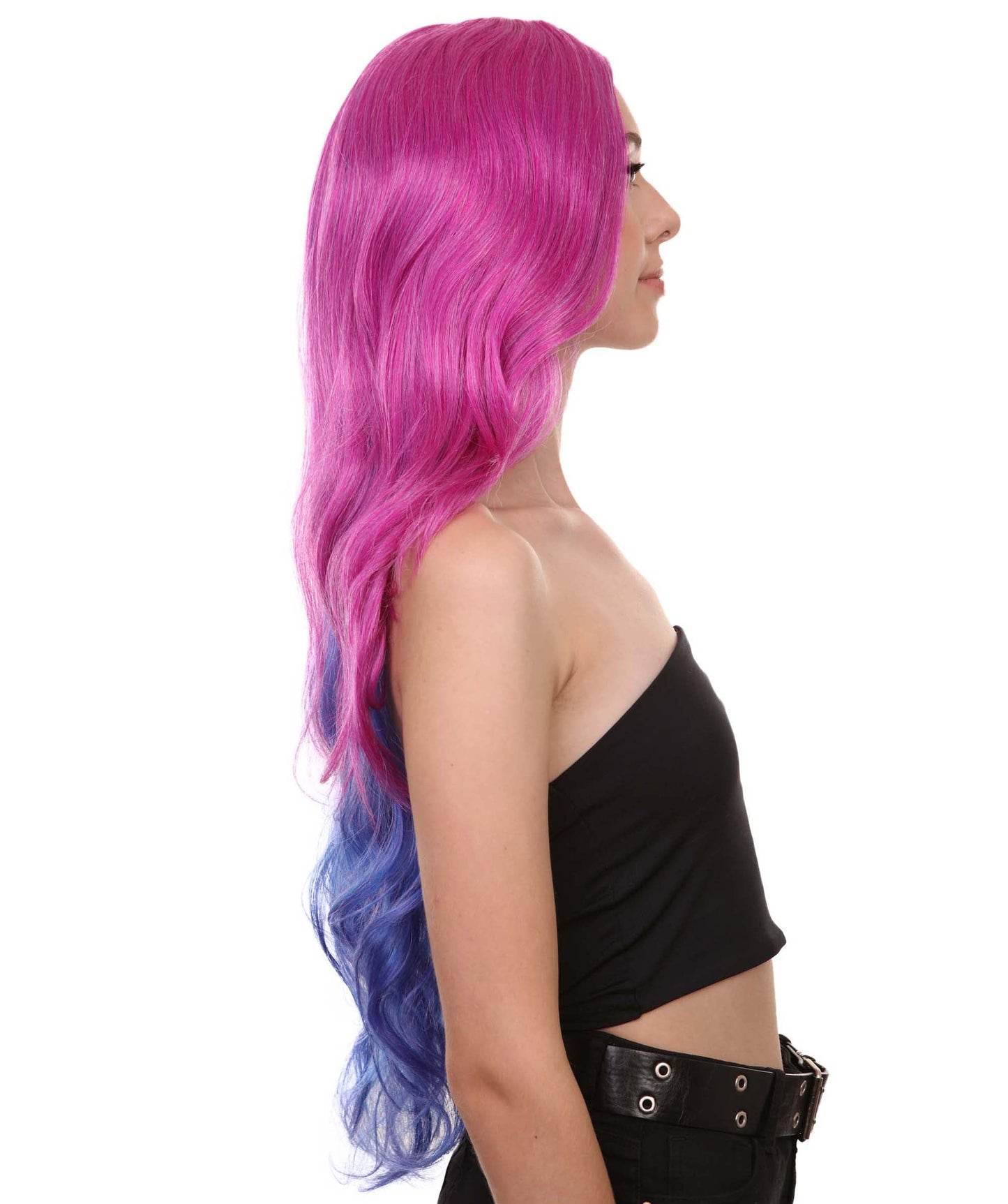 Womens Fantasy Curly Wavy Wig , Purple & Blue TV/Movie Wigs , Premium Breathable Capless Cap