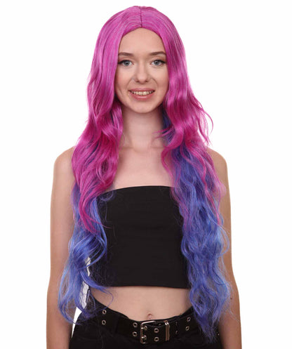 Womens Fantasy Curly Wavy Wig , Purple & Blue TV/Movie Wigs , Premium Breathable Capless Cap