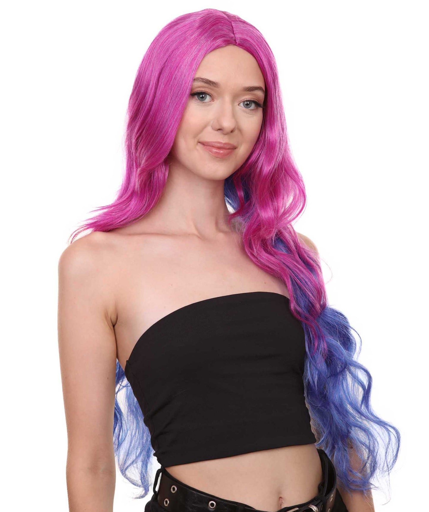 Womens Fantasy Curly Wavy Wig , Purple & Blue TV/Movie Wigs , Premium Breathable Capless Cap