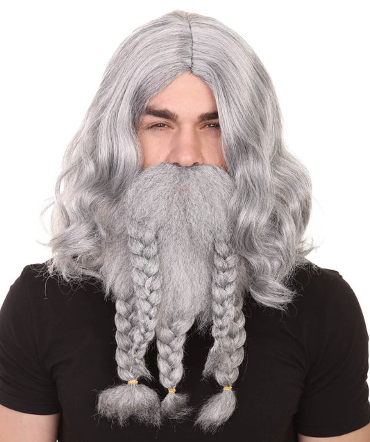 Grey Pirate Wig and Full Beard Set