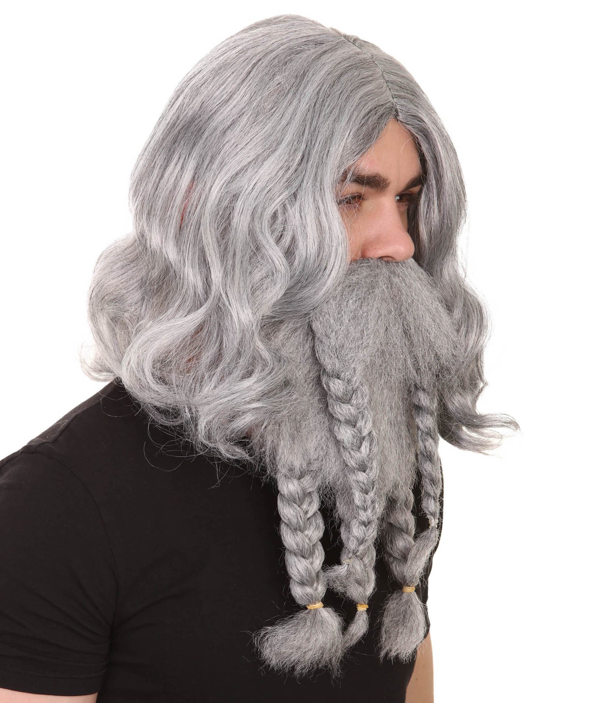 Grey Pirate Wig and Full Beard Set