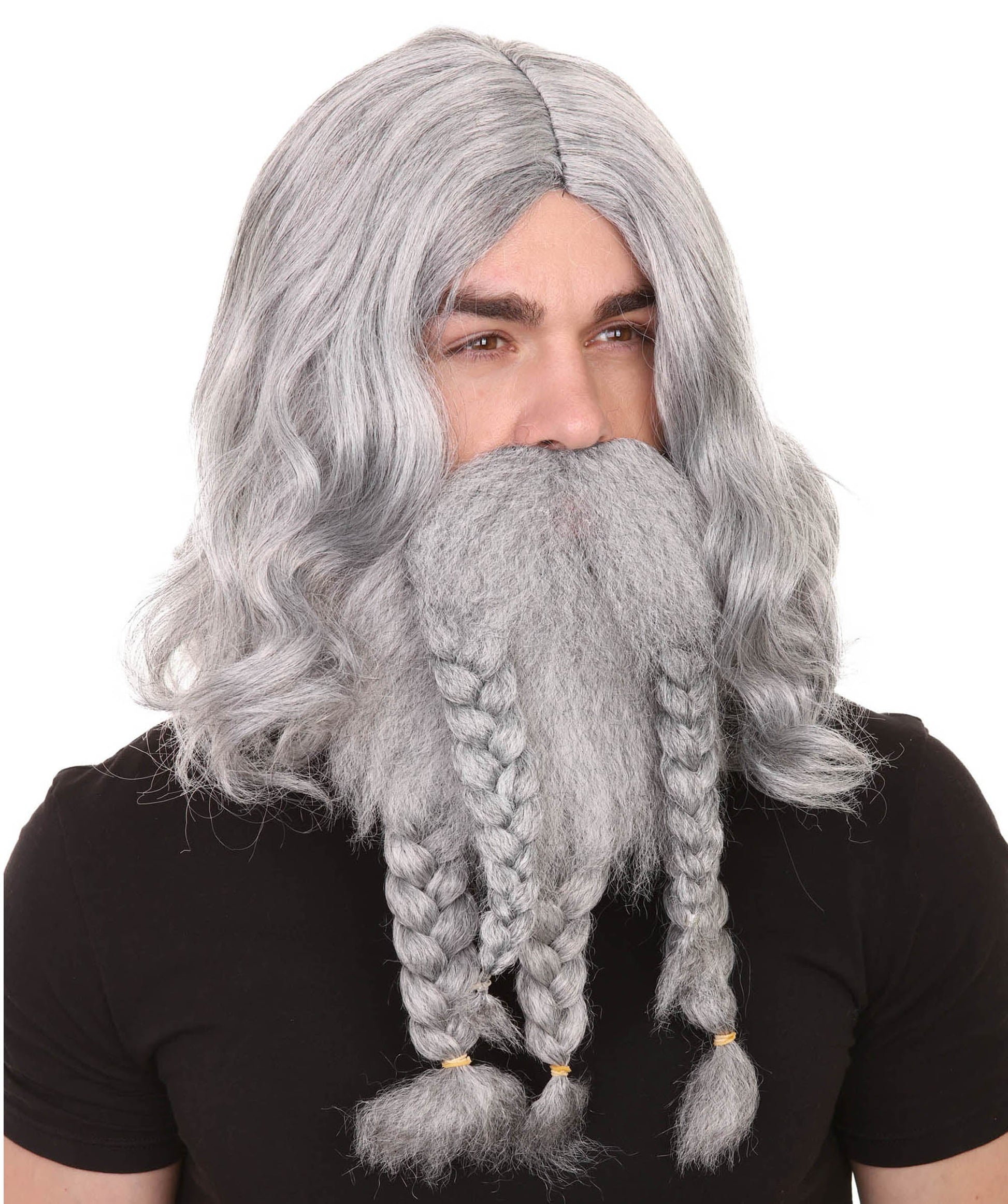 Grey Pirate Wig and Full Beard Set