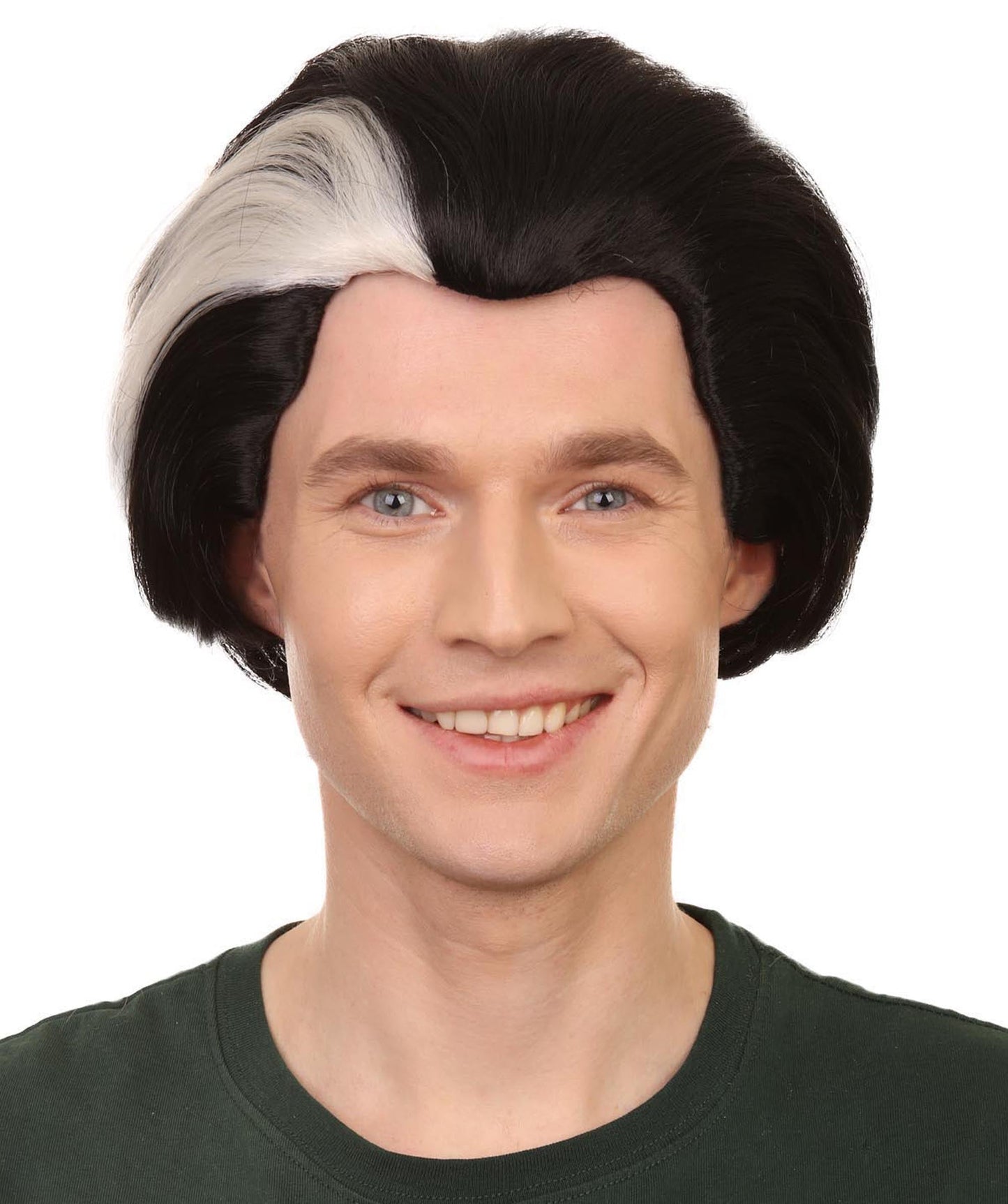 Horror Barber Butcher | Black Chin Length Hair with White Streak | Premium Halloween Wig