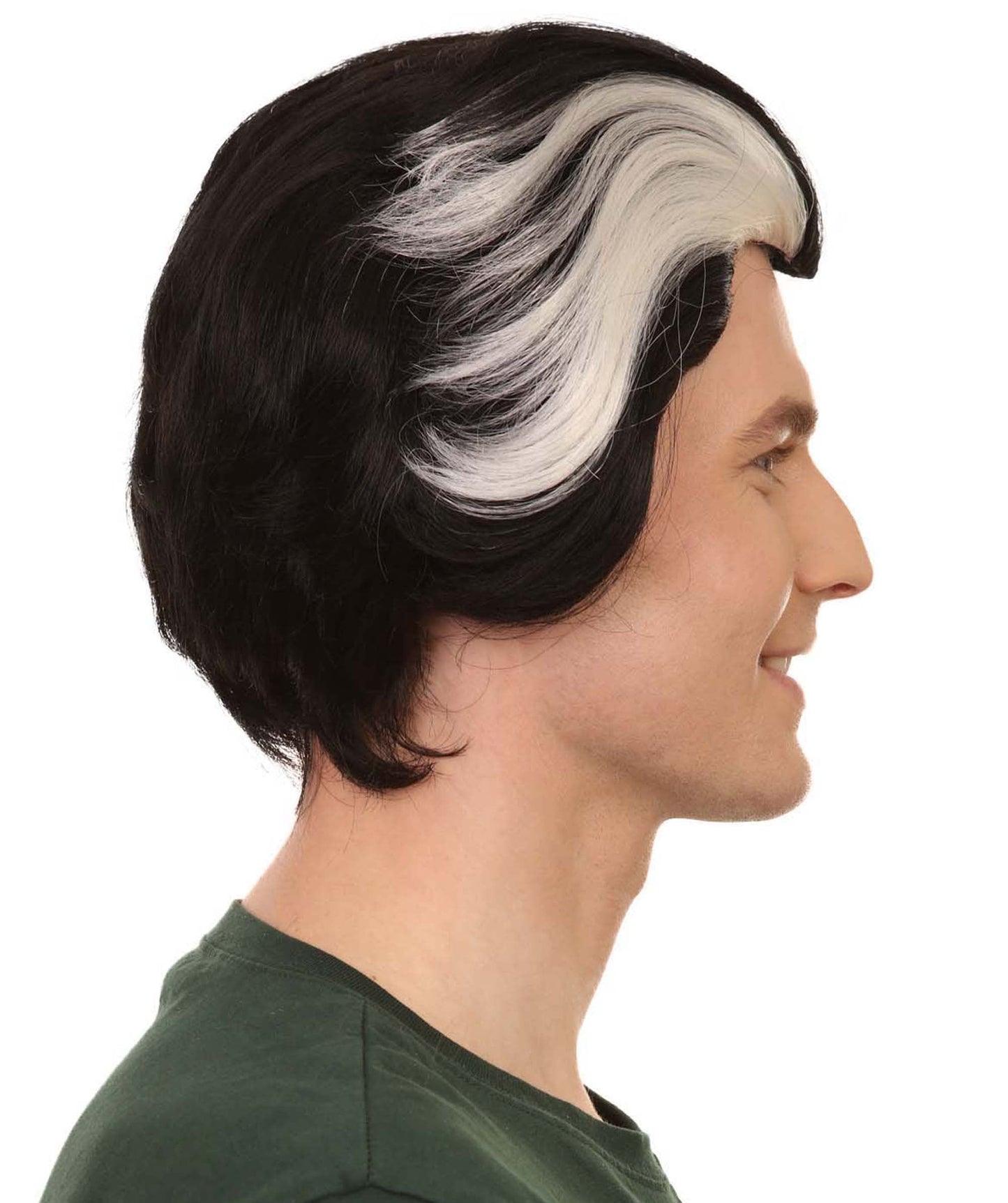 Horror Barber Butcher | Black Chin Length Hair with White Streak | Premium Halloween Wig