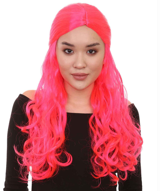 Women's Long Curly Deep Pink Wig