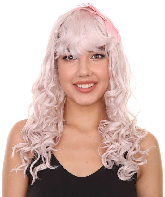 Women's 19" Wavy Soft Pink Lace Wig with Bangs - Women's Lace Wig with Bow | Nunique