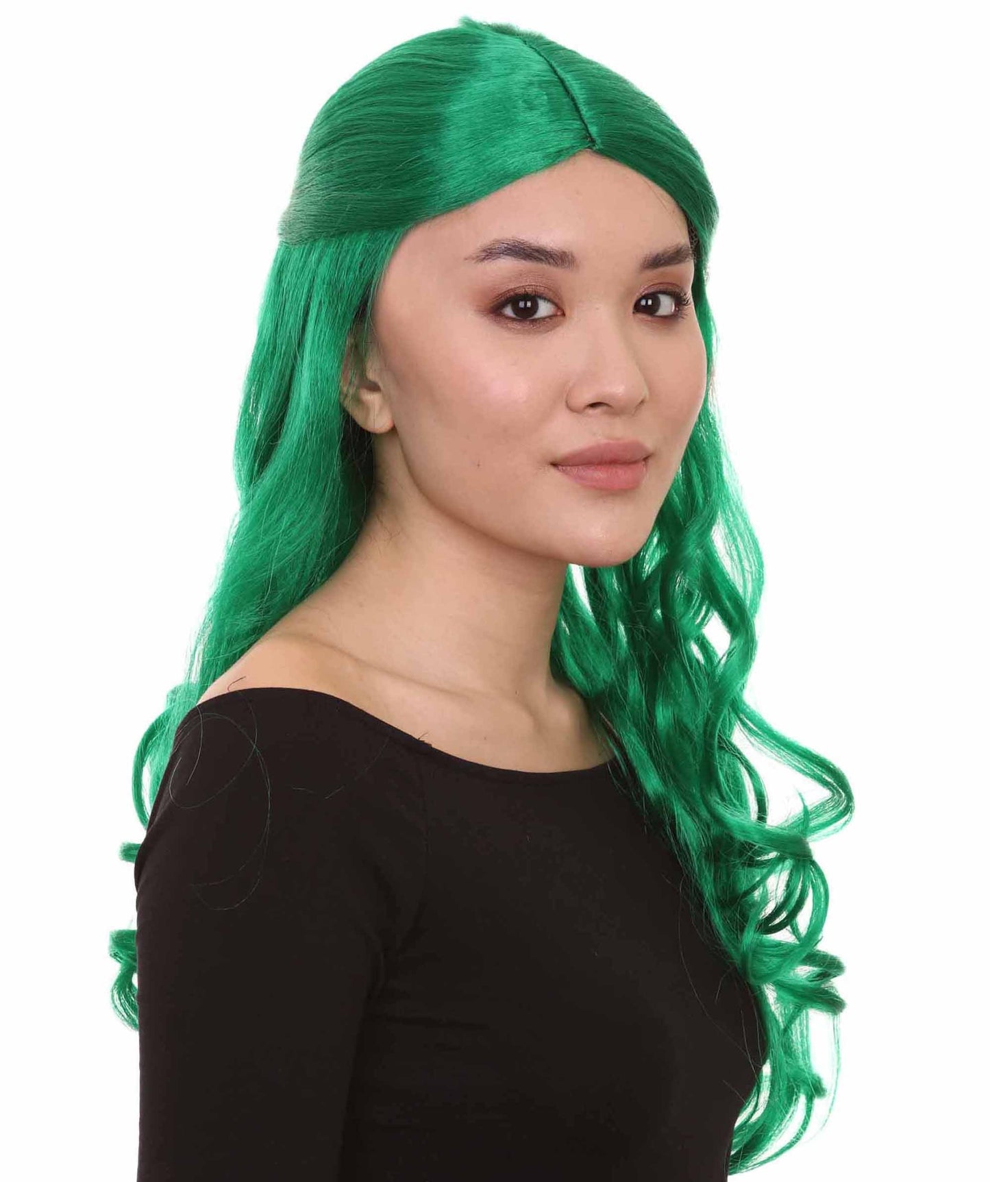 Dark Green Long Curly Colorful Cosplay Base Wig