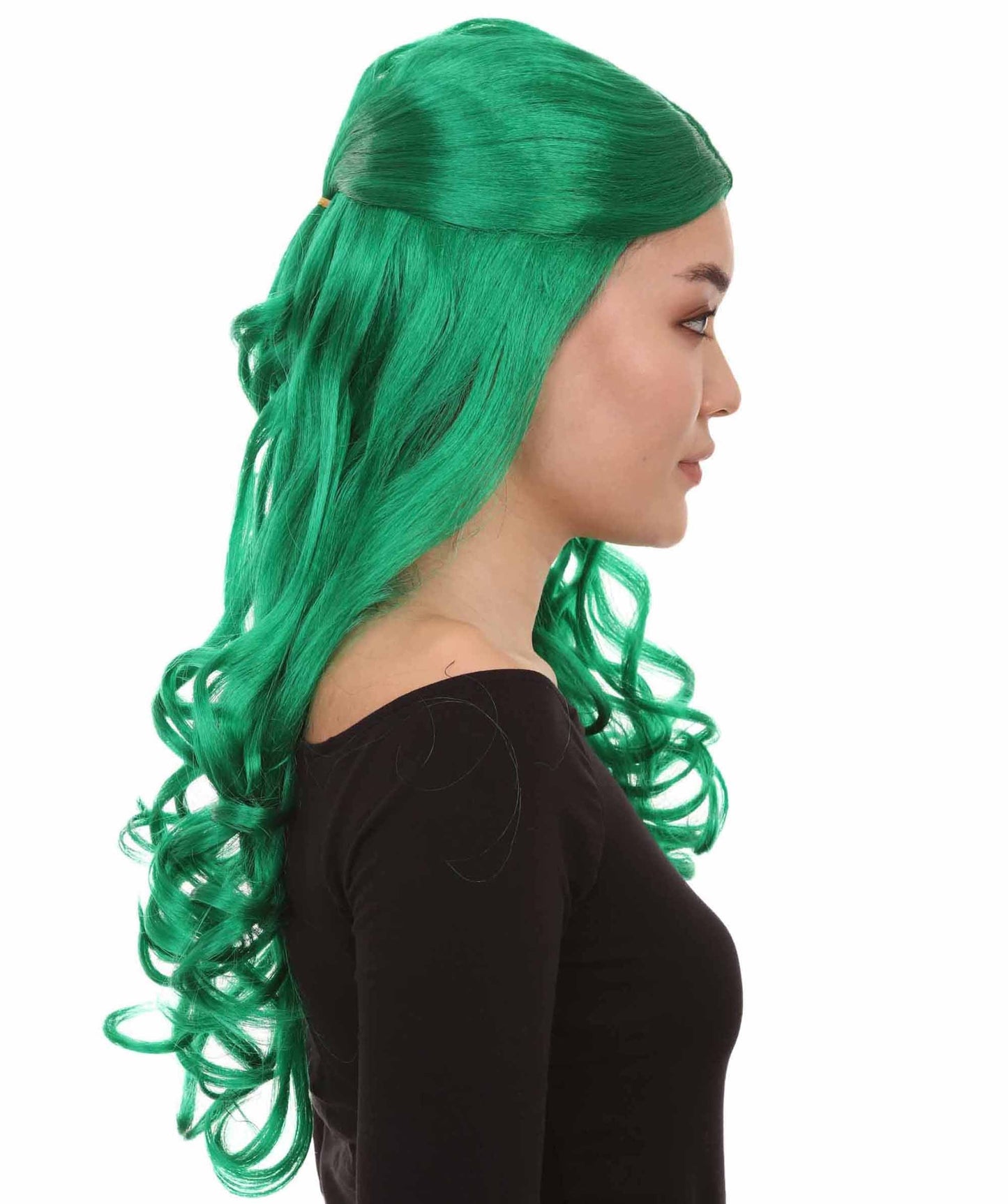 Dark Green Long Curly Colorful Cosplay Base Wig