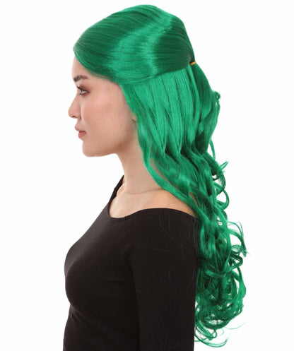 Dark Green Long Curly Colorful Cosplay Base Wig