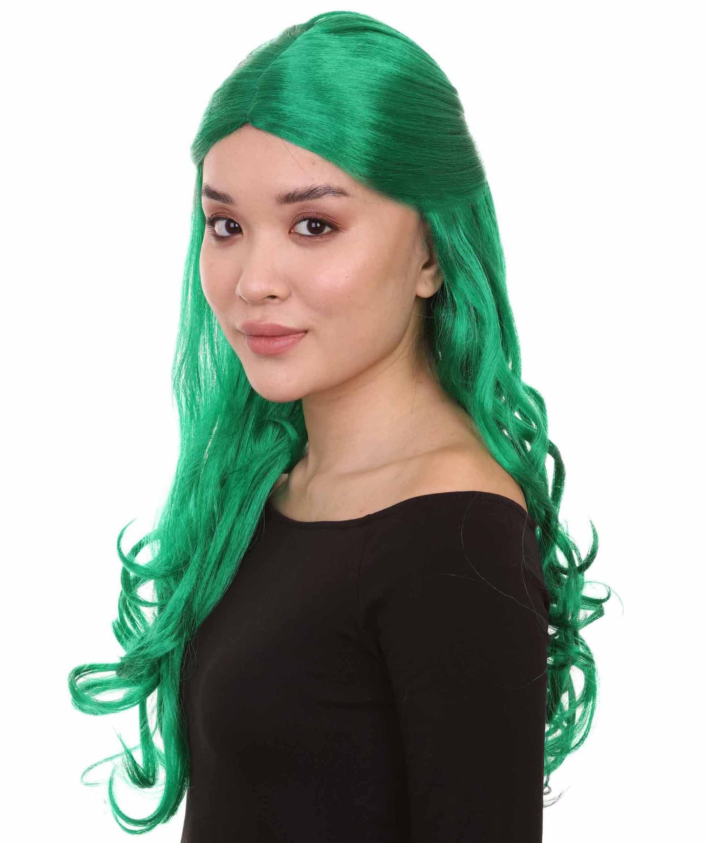 Dark Green Long Curly Colorful Cosplay Base Wig