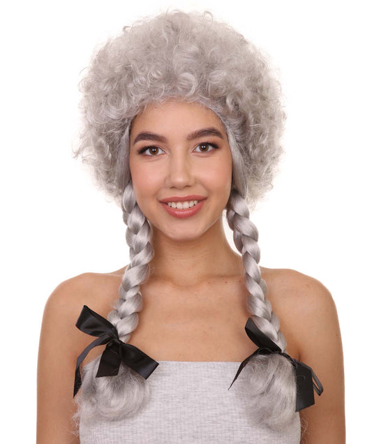 Colonial Lady White  Wig With Black Ribbons