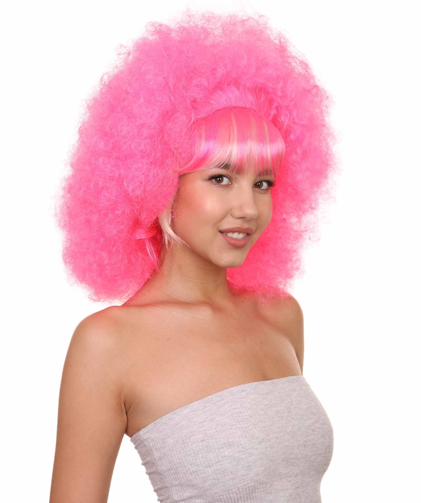 Pink bubble afro wig