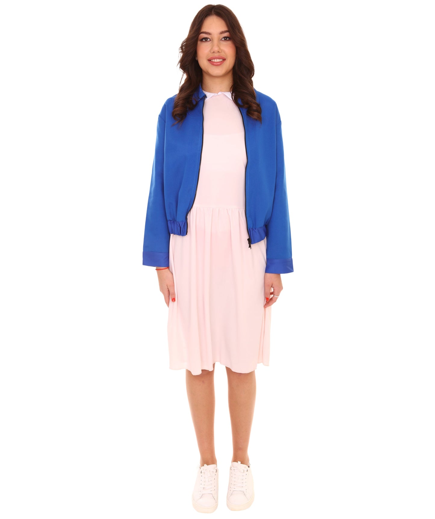 Women's Stranger Jacket and Dress TV/Movie Costume, Blue & Pink Halloween Costume