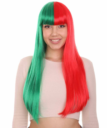 Green & Red Women's Two-Tone Long Straight Wig