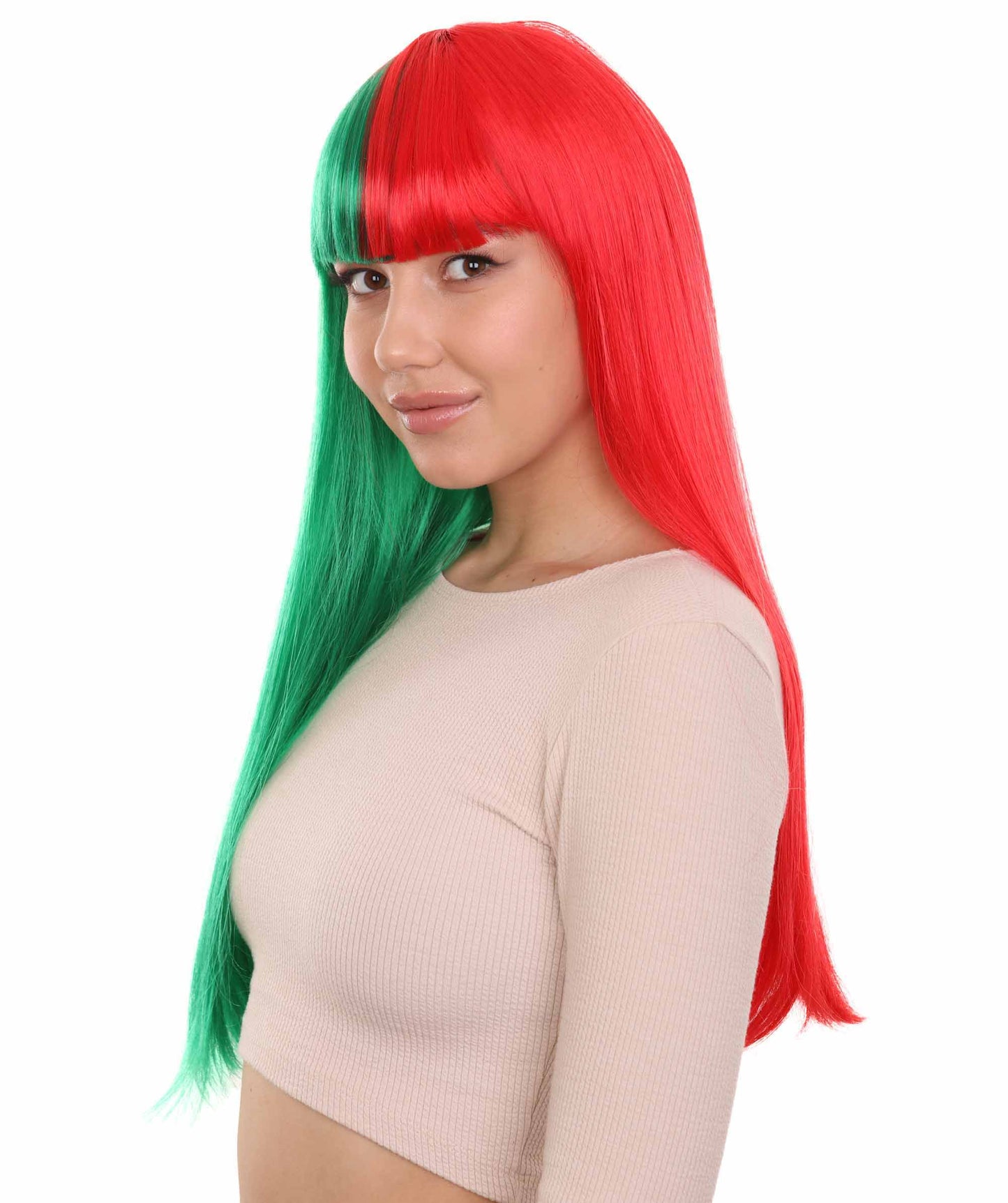 Green & Red Women's Two-Tone Long Straight Wig