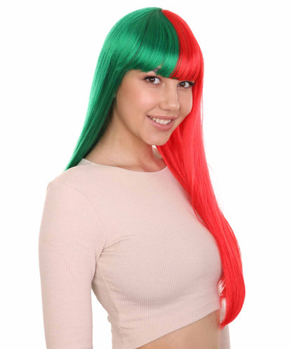 Green & Red Women's Two-Tone Long Straight Wig