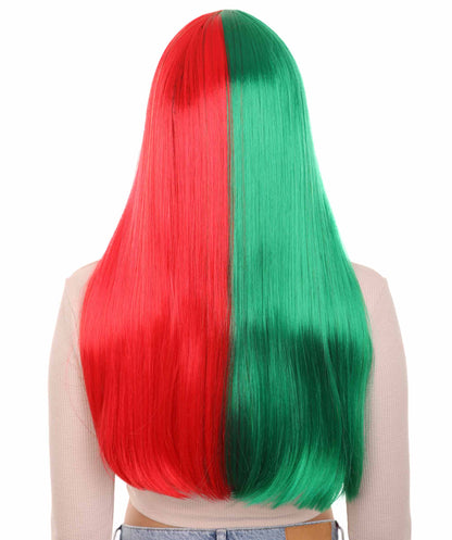 Green & Red Women's Two-Tone Long Straight Wig