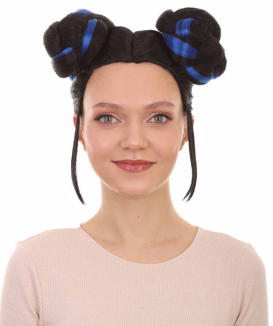 Black & Blue Singer Bun Wig