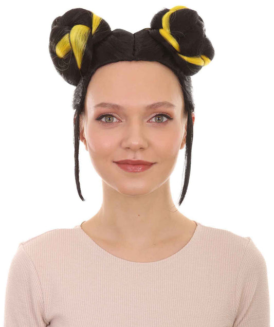 Black & Yellow Singer Bun Wig