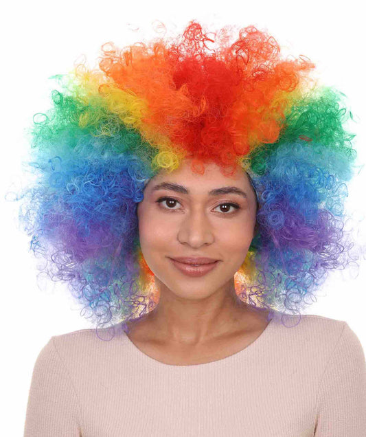 Rainbow Afro Clown Unisex Wig | Colorful LGBT Pride Wig | Premium Breathable Capless Cap