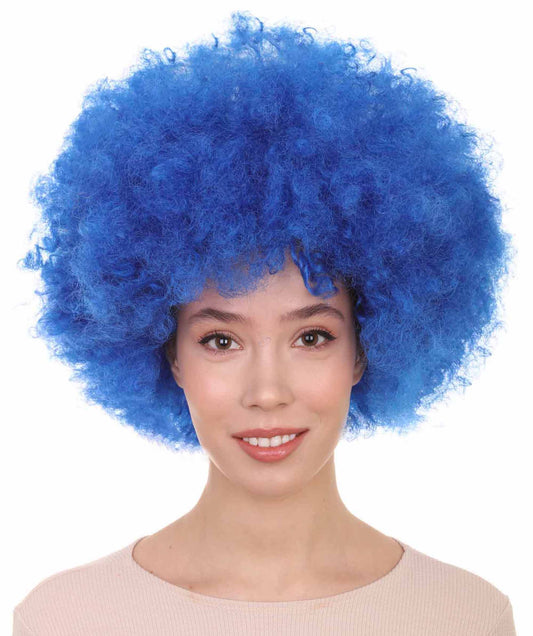 Unisex Blue Afro Clown Wig | Jumbo Curly Halloween Wig | Premium Breathable Capless Cap