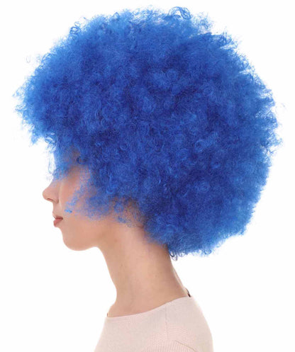 Unisex Blue Afro Clown Wig | Jumbo Curly Halloween Wig | Premium Breathable Capless Cap