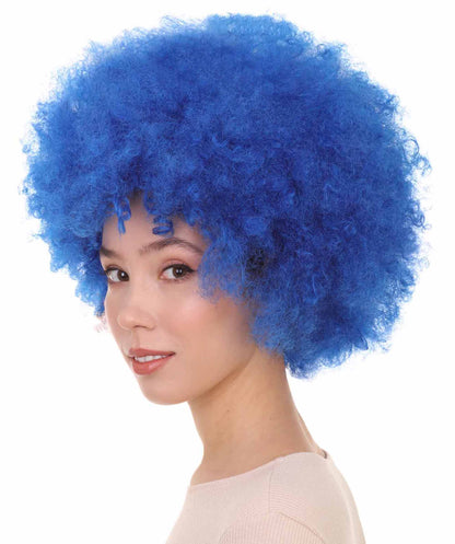 Unisex Blue Afro Clown Wig | Jumbo Curly Halloween Wig | Premium Breathable Capless Cap